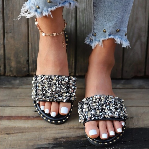SHEIN Shoes - RHINESTONE SLIDE SANDALS